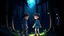 Placeholder: The boy and the girl played in the dark night forest