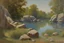 Placeholder: blue sky, rocks, sci-fi, lake, vegetations, friedrich eckenfelder and henry luyten impressionism paintings