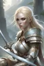 Placeholder: pretty woman, warrior, elf, blonde hair, fantasy, Skyrim, fighter, sword, elder scrolls, young