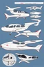 Placeholder: ideation aeroplane airmed inspired by shark with side view, quarter view and front view