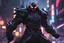 Placeholder: Venom Shredder in 8k solo leveling shadow artstyle, hanzo them, close picture, rain, Shredder helmet, neon lights, intricate details, highly detailed, high details, detailed portrait, masterpiece,ultra detailed, ultra quality