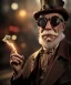 Placeholder: steampunk, cabaret scene. old man. Sunglasses, rain, smoking, happy, hot, people background, highly detailed, concept art, unreal engine 5, god rays, ray tracing, RTX, lumen lighting, ultra detail, volumetric lighting, 3d, finely drawn, high definition, high resolution.