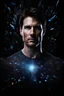 Placeholder: Tom Cruise facial portrait - pitch-black background with a blue glowing overhead spotlight effect, multicolored shards of ice, splashing water, prism effect, mosaic effect, time travel, space voyages, superheroes, moving really fast