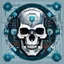 Placeholder: FLAT VECTOR LAYERED IMAGE OF CYBERNETIC SKULL PARTS IN A SCHEMATIC