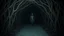 Placeholder: a dark and eerie tunnel with a figure in the center. The figure appears to be a humanoid figure with a long, slender body and a round head. It is standing in the middle is made up of twisted and gnarled branches and roots, creating a tunnel-like atmosphere. The floor is made of stone tiles, and the overall mood is dark and foreboding. The overall mood is eerie and eerie.