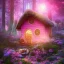 Placeholder: a cute pink and blue fairy house in the forest, spring time, mushrooms, 8k, flickering light, centered, high-quality, fine-detail, digital art, detailed matte, volumetric lighting, illustration, 3D octane render