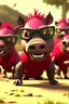 Placeholder: Close-up animation of a mischievous group of wild warthogs wearing sunglasses and attempting to breakdance in a comical fashion.