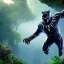 Placeholder: winged black panther full body flying jungle background