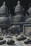 Placeholder: A dark gray robotic factory with bombs painted by Katsushika Hokusai