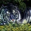 Placeholder: 90's fantasy tcg art of blue tiger in jungle