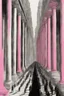 Placeholder: columns of gray men on the march toward sterility and self destruction; optical art; black and white ink wash with 50 shades of pink