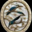 Placeholder: kingfisher ivory brooch with black pearl inlay, opalescent marble carving, decorative design, classical ornament, highly ornate, highly intricate, highly detailed etching, marble carving, warm lighting, linen backdrop