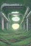 Placeholder: Giant sci fi hole on the ground,overgrown apocalyptic city ,comic art