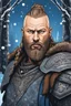 Placeholder: Ragnar Lothbrok in 8k cartoon artstyle, blue eyes, Bald, beard, tattoos, winter, close picture, highly detailed, high details, detailed portrait, masterpiece,ultra detailed, ultra quality