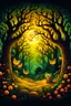 Placeholder: Design a cover featuring an enchanted forest with trees adorned with glowing jack-o'-lanterns, mystical creatures like owls and bats, and a crescent moon casting an eerie glow.