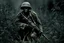 Placeholder: Spectral ghost of a headless soldier carrying a Thompson machine gun through the Congo at night