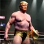 Placeholder: Realistic photo, Donald trump wrestler, wrestling, naked torso, color breeches, suspenders, retro style, 80s, hot ambient, photo studio, red, gold, vibrant color, gradient, highly detailed, art stations, concept art, smooth, unreal engine 5, god rays, ray tracing, RTX, lumen lighting, ultra detail, volumetric lighting, 3d, finely drawn, high definition, high resolution.