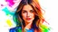 Placeholder: Quirky fashion portrait illustration in vibrant watercolor style, Portrait of a beautiful young woman surrounded by vibrant colors and airy lighting in this stunning fashion illustration featuring quirky watercolor brushstrokes, Surreal, textured, 3D, 8K, best quality, fine rendering, high detail, hyperrealism, high resolution, high definition, multi-layered, extreme focus, hyper sharp, hyperfocus,