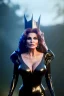 Placeholder: Raquel Welch as evil queen in black leather gown, angry, busty, curvey, cleavage, unreal 5, octane render, cinema4d, dynamic lighting, dramatic lighting, 4k, redshift render, highly detailed, hyper realistic