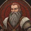 Placeholder: a medieval mosaic, Dnd, fantasy, portrait, only face, dwarf, blacksmith, kind, hearthy, red hair, braided beard