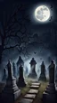 Placeholder: Night realistic detailed cemetery, haunted atmosphere, moon