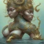 Placeholder: sango fantasy, fantasy magic, intricate, sharp focus, illustration, highly detailed, digital painting, concept art, matte, artgerm and paul lewin and kehinde wiley, masterpiece sexy lips Asian afro lips black African lady body mermaid blue Dragon head golden space lady sea under water mermaid pretty