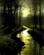 Placeholder: A black swamp with shadows painted by John Atkinson Grimshaw