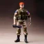 Placeholder: G.i. Joe toy camouflage khaki doll Donald Trump orange face grimace with boots full body in package high resolution 2019, in a box with gun