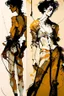 Placeholder: The perception of newness comes from a couple figures that undergoes a transformation after some specific action and adapts to a new space as if in the form of a garment, ink, EGON SCHIELE style, maximum detail, quality textures, bright lighting, high resolution