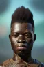 Placeholder: african head portrait, warrior costume, village, meditation, woods, galaxy sky, 8k quality