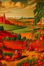 Placeholder: A red farmland with bio life painted by Giovanni Battista Sassi