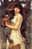 Placeholder: Woman who has a head of a cat. Boreas. John William Waterhouse