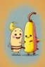 Placeholder: Banana and bacon cute cartoon characters being friends and holding hands