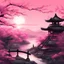 Placeholder: art, fantasy, pink, black, sun, beautiful style, Japan