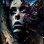 Placeholder: Russ Mills Soft Nebula Atmosphere Illustration Style - Extreme close-up of a woman trapped in a nebula like a butterfly in a net, poster, painting, graffiti, dark fantasy, portrait photography, ci