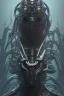 Placeholder: evil predator with crown, alien, brutal face, tron, head, burn eyes, 8k, finely detailed, dark light, photo realistic, hr giger, cyberpunk