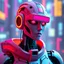 Placeholder: a cyberpunk androgynous android robot, bright colours, futuristic, dystopia, stylised, digital art, 3d render