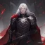 Placeholder: Vampire knight, young man, handsome, long white hair, black full plate armor, red cape