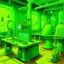 Placeholder: A lime green cybernetic laboratory with slimy bugs painted by Grant Wood