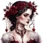 Placeholder: watercolor gothic vintage a woman's jewellery, dark red with flowers, white lace and rubies, white background, Trending on Artstation, {creative commons}, fanart, AIart, {Woolitize}, by Charlie Bowater, Illustration, Color Grading, Filmic, Nikon D750, Brenizer Method, Side-View, Perspective, Depth of Field, Field of View, F/2.8, Lens Flare, Tonal Colors, 8K, Full-HD, ProPhoto RGB, Perfectionism, Rim Lighting, Natural Lightin