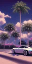 Placeholder: 1980's aesthetic vaporwave palm trees and spheres and Porsche with lightning