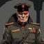 Placeholder: old evil male commander. sneering expression, dark short hair,