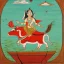 Placeholder: cow with wings holding a lotus riding a ship in Indian painting style