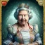 Placeholder: "Queen of Hearts"fat old woman book character of "Alice in the wonderland"Lewis Carroll.Detailed face,detailed Queen of Hearts, detailed eyes, Realistic lighting,elegant dress disney style,sarcastic smile. baroque, intricate patterns, fractalism.style by Disney,Chie Yoshii,earnst haeckel,james jean,tim burton