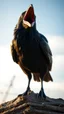 Placeholder: a crow close his mouth a warm realistic , pro photography , high quality, and cinematic scene