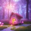 Placeholder: a cute pink and blue fairy house in the forest, spring time, mushrooms, 8k, flickering light, centered, high-quality, fine-detail, digital art, detailed matte, volumetric lighting, illustration, 3D octane render