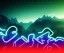 Placeholder: 3d rendering. Abstract surreal background with rocky mountains, smoky clouds and glowing neon musical notes symbol. Panoramic spiritual wallpaper