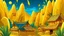 Placeholder: fantasy cartoon style illustration: golden bamboo firecrackers make loud noises in a very small Chinese mountain village