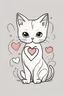 Placeholder: A clean line drawing of a cute cat playing with a heart just an outline of it