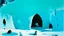 Placeholder: A cyan cold snowfield with a cave painted by Joan Miró